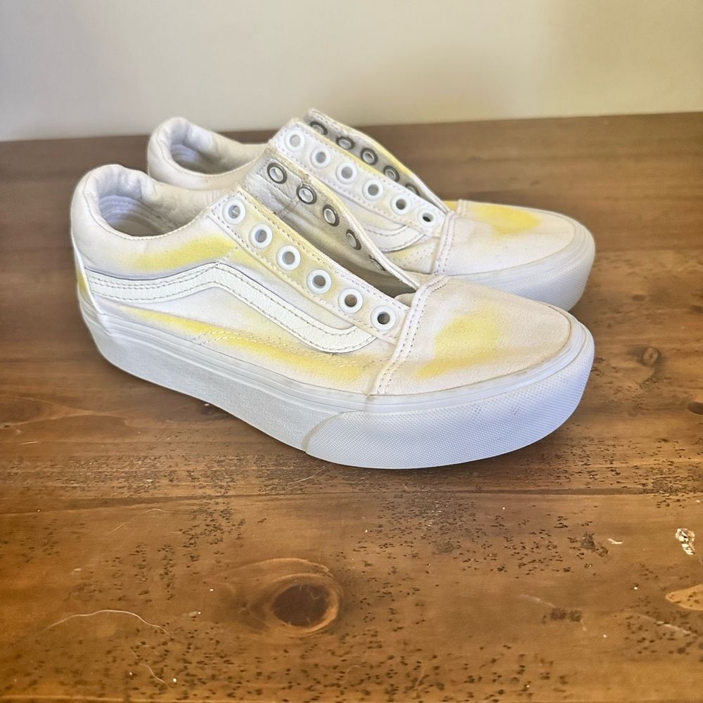 VANS Old Skool White With Yellow Spots,men 4.5 Women 6